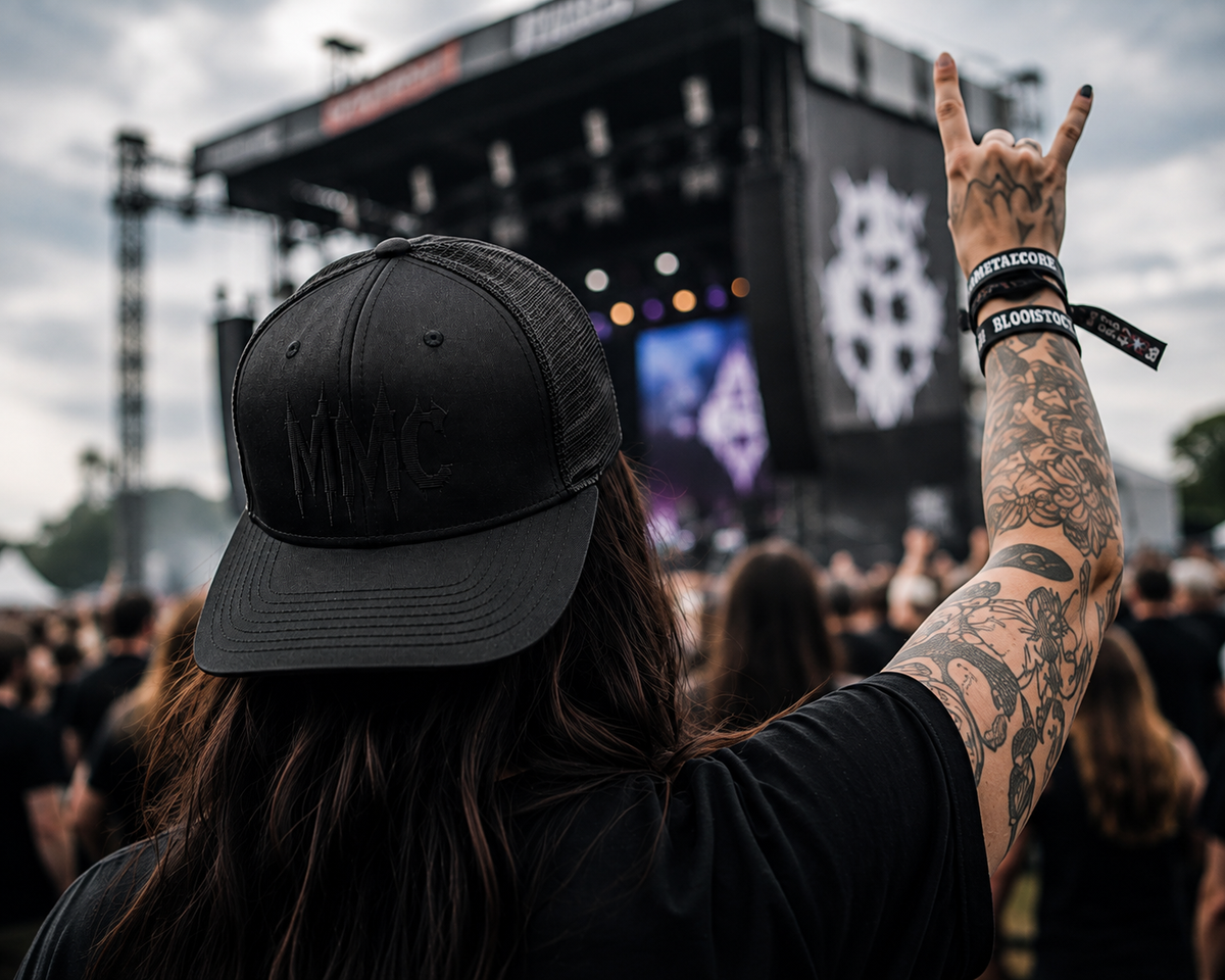 Metalcore Mums Club Drip Trucker Cap Black on Black